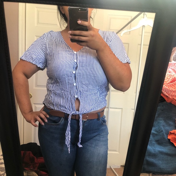 Blue Striped Crop Top - Picture 1 of 3